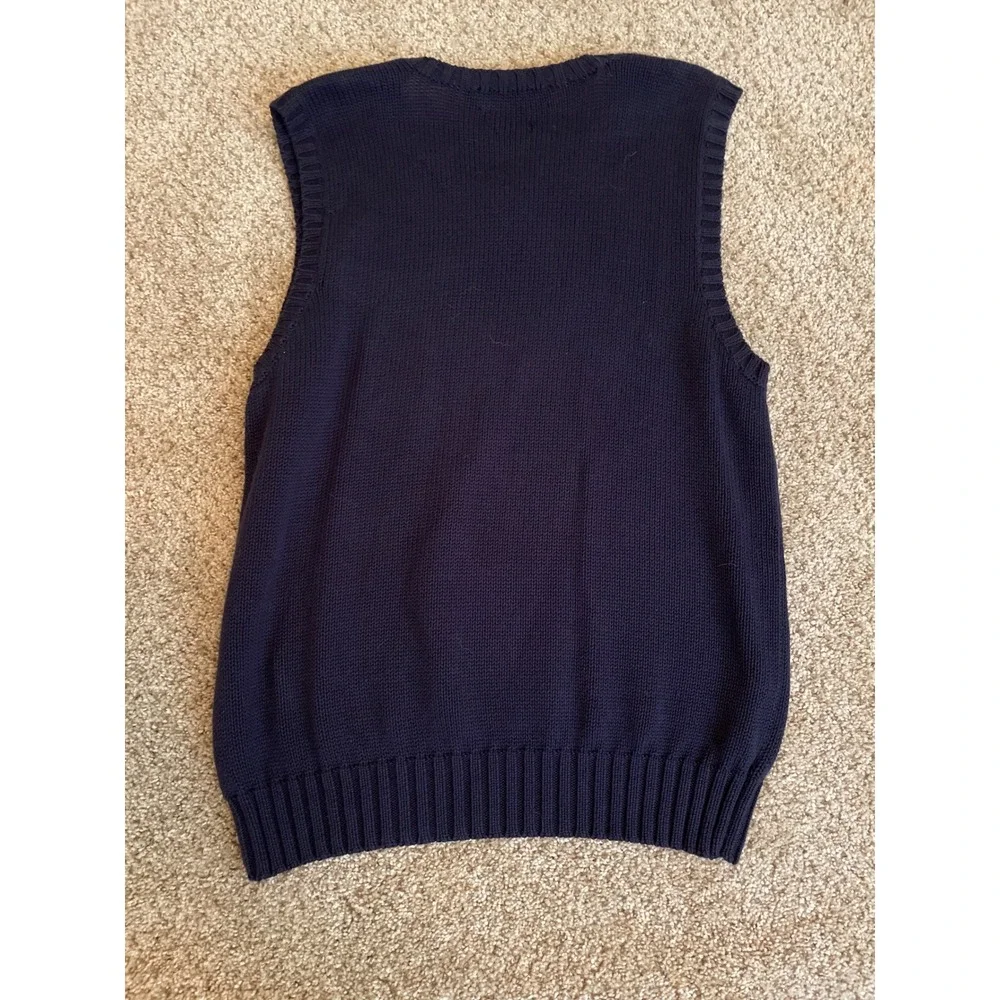 Polo Ralph Lauren Mens Sweater Vest Small Navy Blue Cotton V-Neck Red Pony Logo